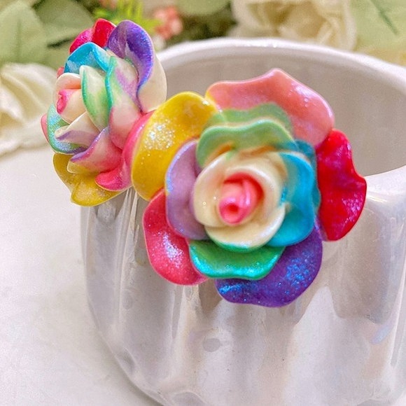 Flower rainbow Rose stud statement earrings Boho multicolor acrylic 💖 - Picture 6 of 17